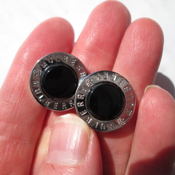 ✨Vintage MULBERRY Cuff Links Cufflinks Silver Black Designer Signed Round Circle - Picture 10 of 13